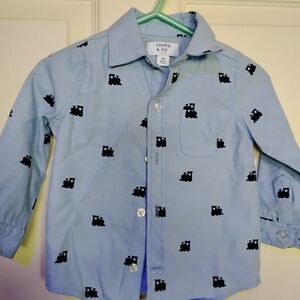 Blue Train Print Kids Shirt